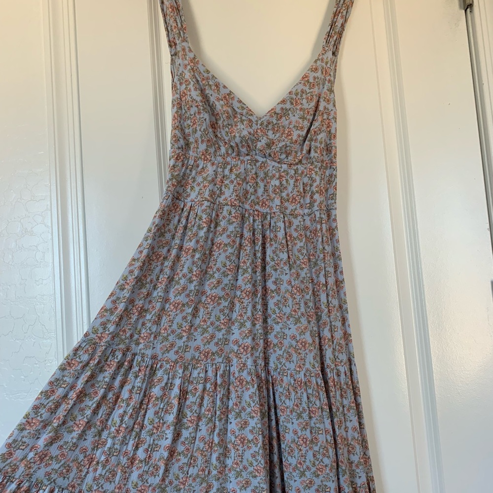 Blue Floral Tie Back Midi Dress